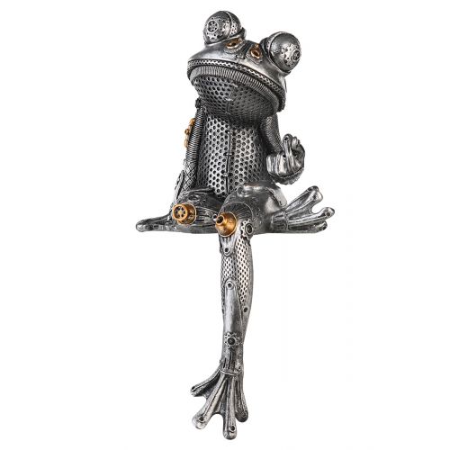 Steampunk frog statue, silver resin. Height 12'2 inches (31 centimeters)