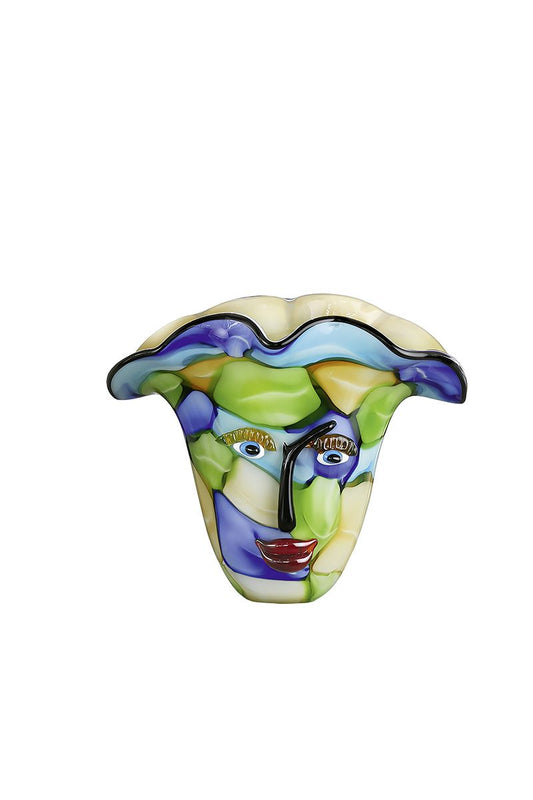 Face vase in colored glass, height 31 centimeters