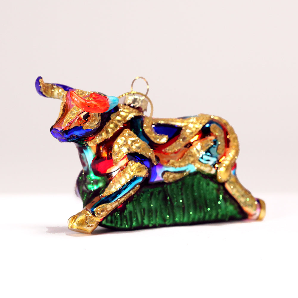 Taureau verre multicolore, collection Barcino, longueur 10 centimètres