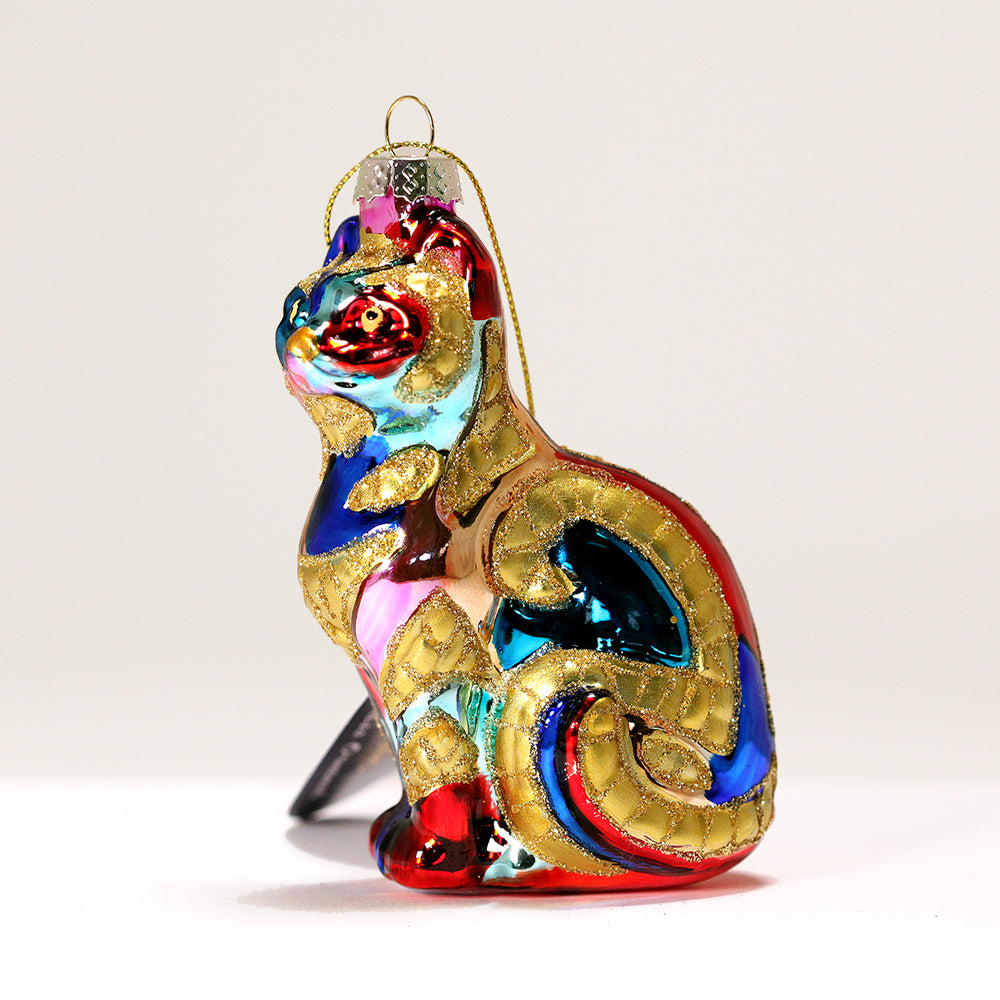 Chat en verre multicolore, collection Barcino, hauteur 10 centimètres