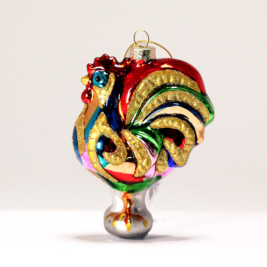 Multicolored glass rooster, Barcino, height 4 inches (10 centimeters)