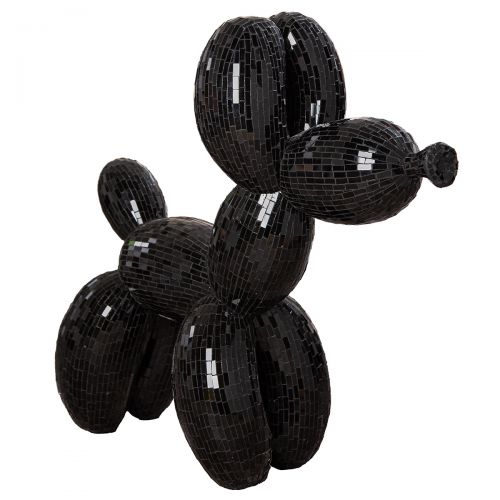Large Balloon Dog statue, in black glass and crystal mosaic. Height 60 centimeters