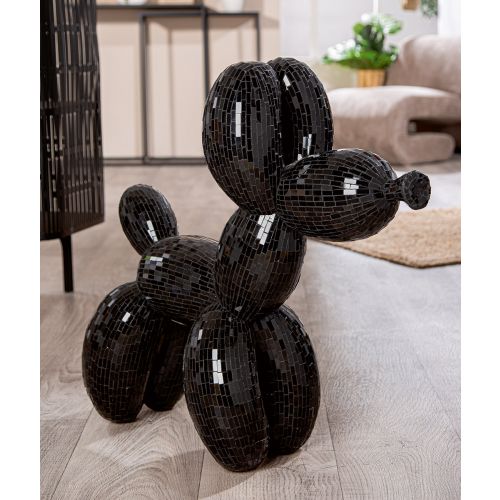 Large Balloon Dog statue, in black glass and crystal mosaic. Height 60 centimeters