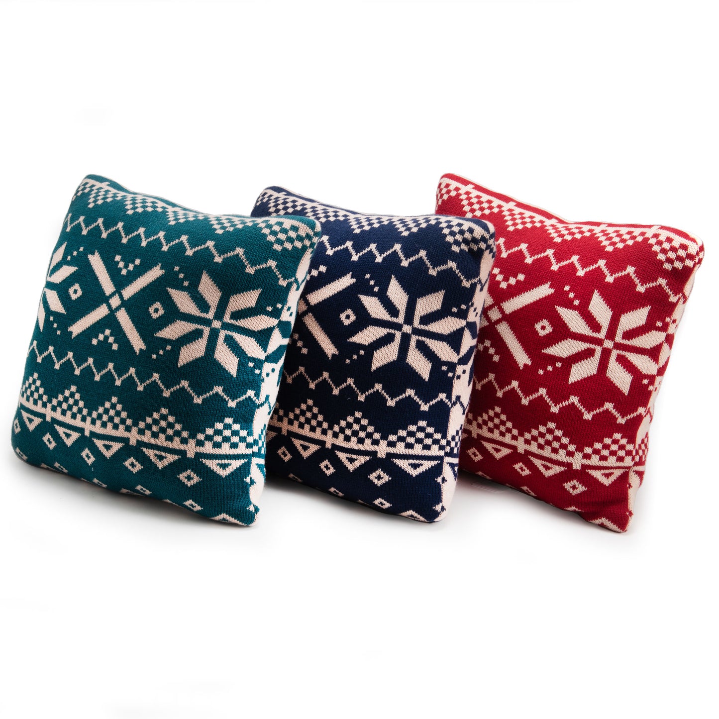 Set of 3 cushions, mountain chalet patterns, height 45 / width 45 centimeters, 100% polyester cover