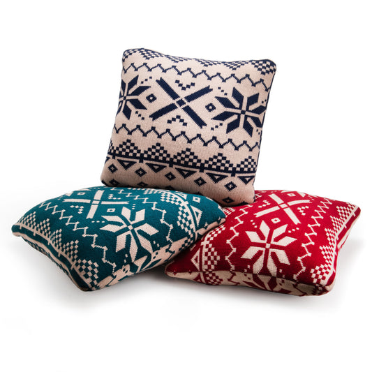 Set of 3 cushions, mountain chalet patterns, height 45 / width 45 centimeters, 100% polyester cover