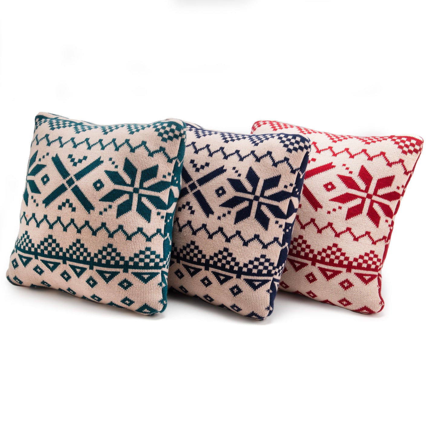 Set of 3 cushions, mountain chalet patterns, height 45 / width 45 centimeters, 100% polyester cover