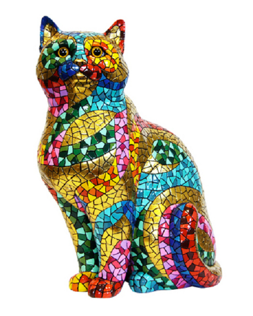 Large cat statue, "Carnival" model Barcino mosaic. Height 30 centimeters