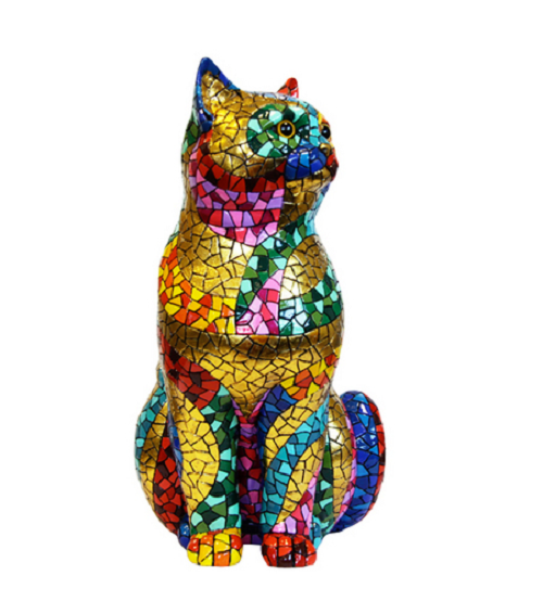 Large cat statue, "Carnival" model Barcino mosaic. Height 30 centimeters