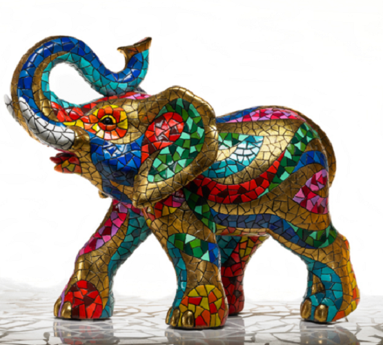 Large elephant statue, "Carnival" model in Barcino mosaic. Height 30 cm