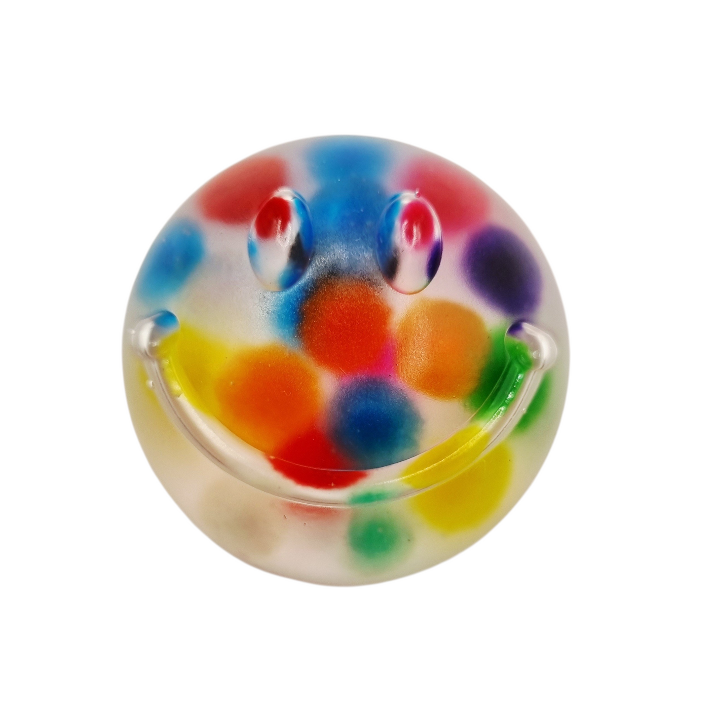 Magnet / aimant pour frigo, Smiley en résine avec pompons, diamètre 4 cm