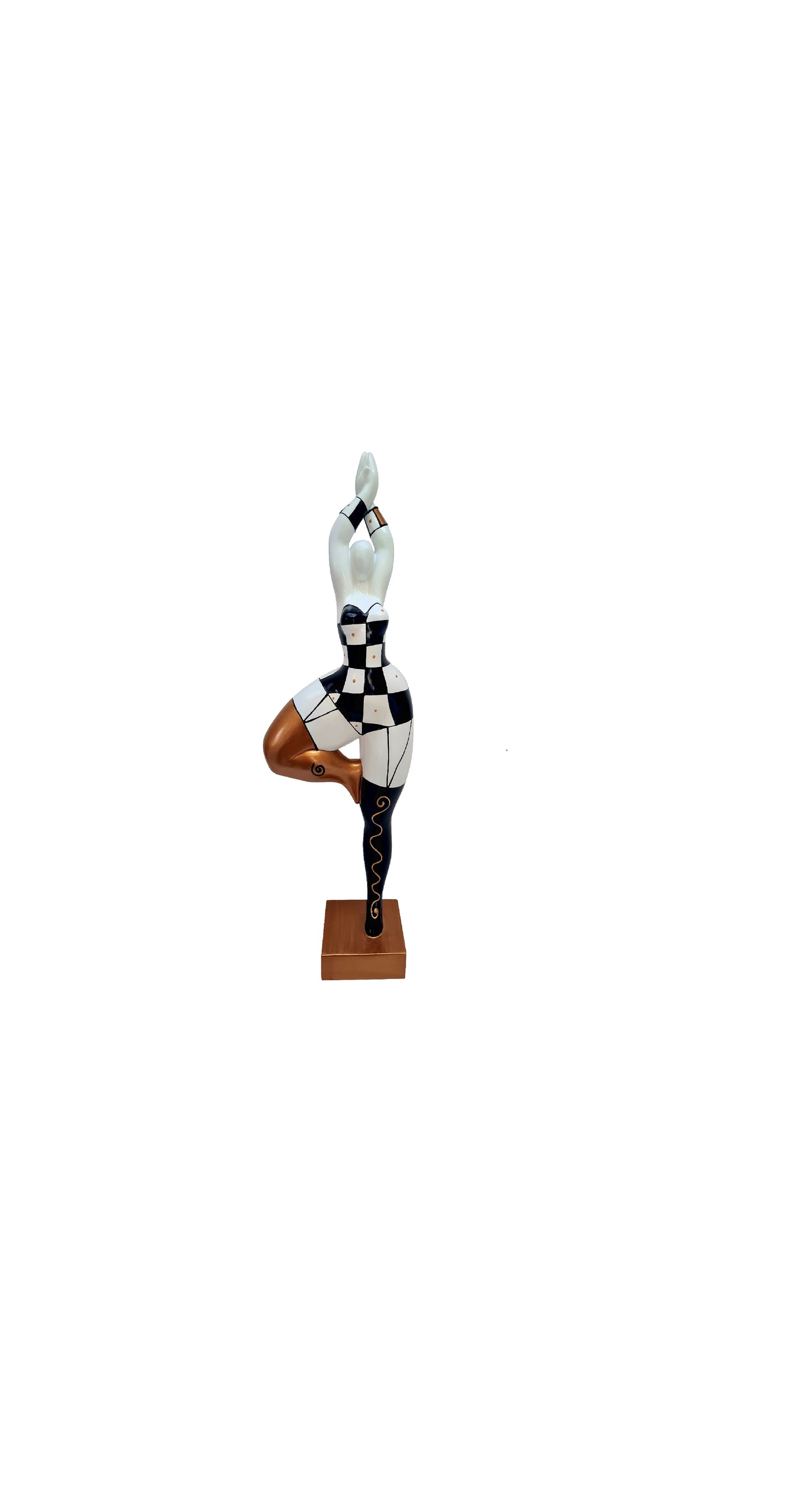 Statue en résine d'une Nana femme ronde "Mamamia" hauteur 52 centimètres. Noir, doré et carreaux damier