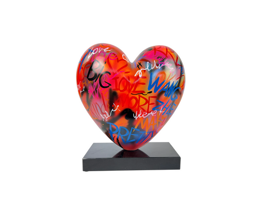 "Love" Heart sculpture or statue in multi-colored resin. Height 40 and width 36 centimeters