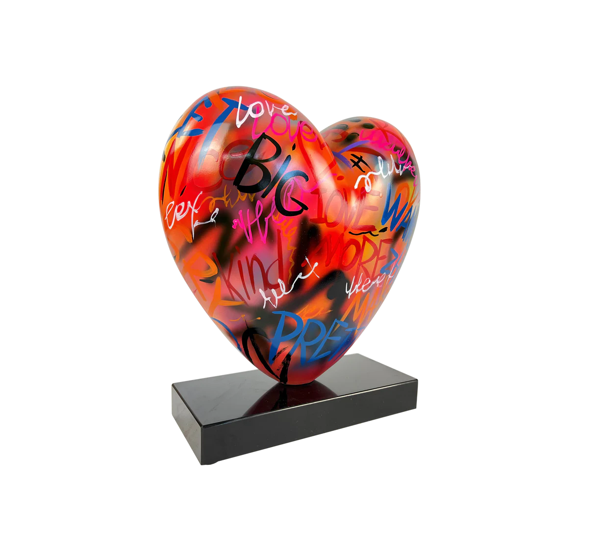 "Love" Heart sculpture or statue in multi-colored resin. Height 40 and width 36 centimeters