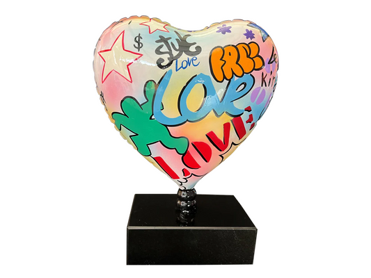 "Love" Heart sculpture or statue in multi-colored resin. Height 25 and width 18 centimeters