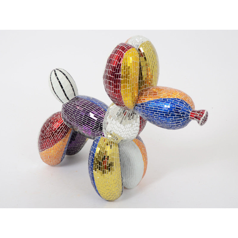 Grande statue de chien "Ballon" en verre, mosaïque multicolore, longueur 65 centimètres