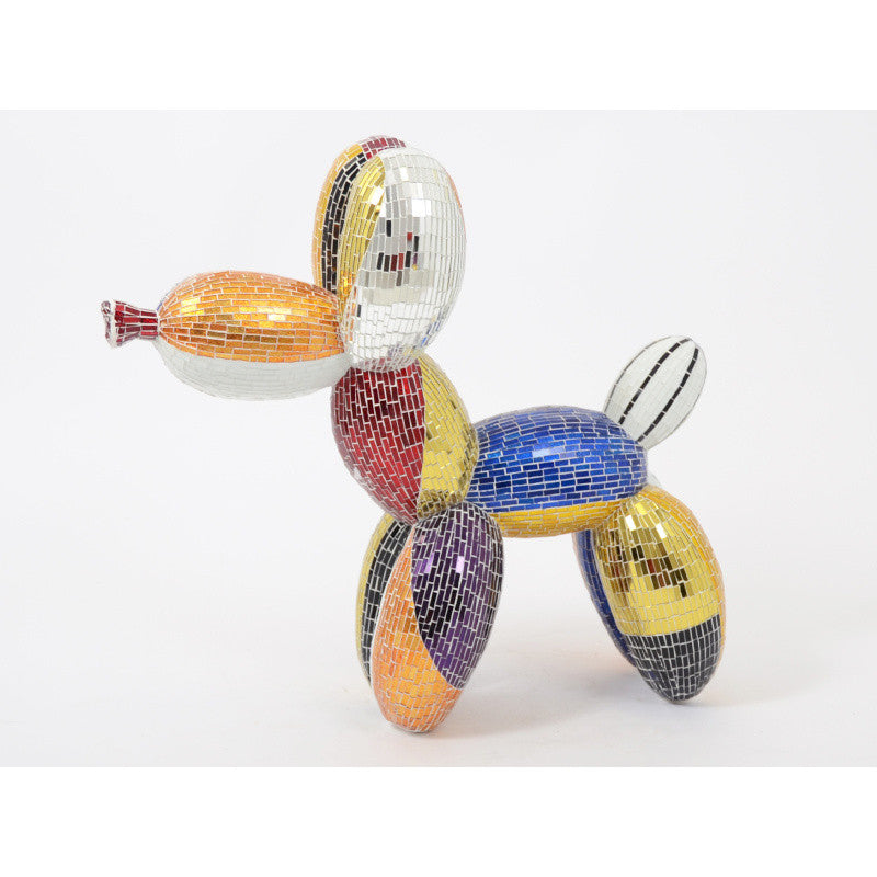 Grande statue de chien "Ballon" en verre, mosaïque multicolore, longueur 65 centimètres