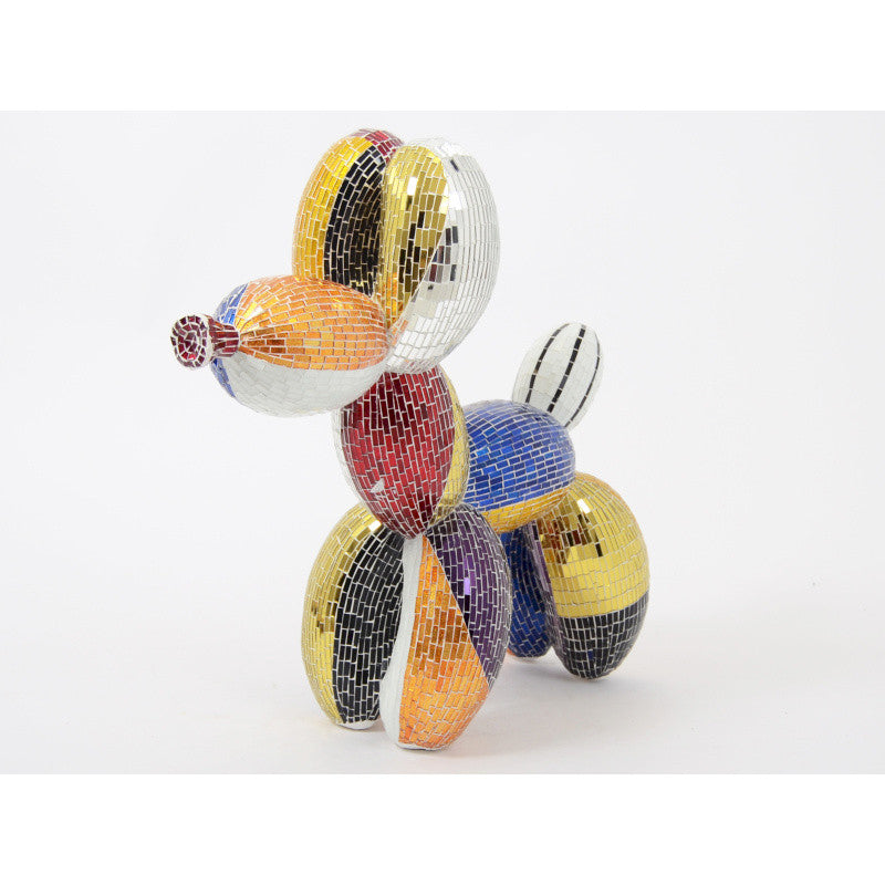 Grande statue de chien "Ballon" en verre, mosaïque multicolore, longueur 65 centimètres