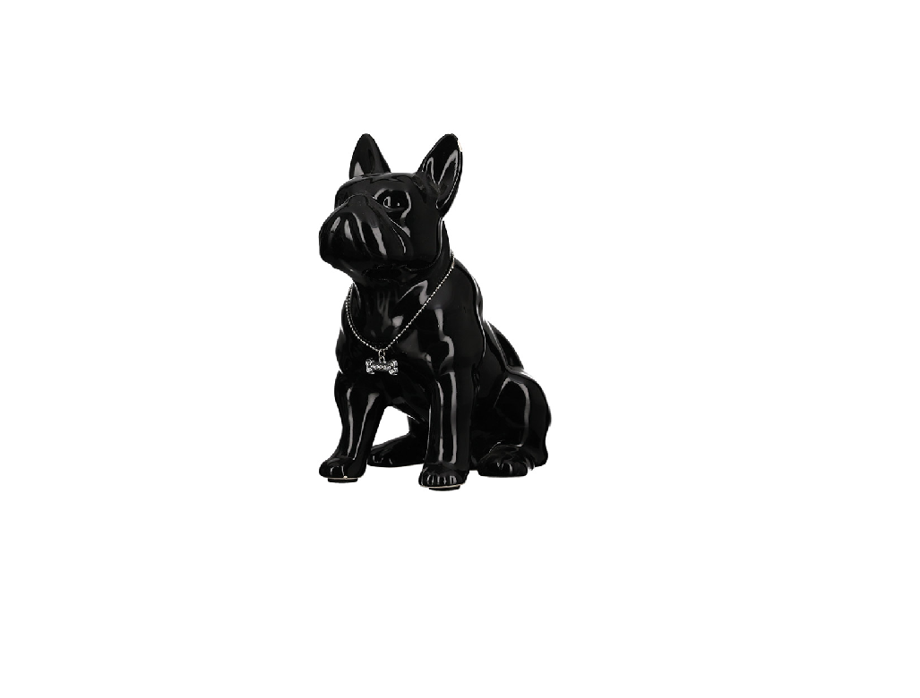 Tirelire chien Bouledogue Français, en céramique noire. Hauteur 17 centimètres