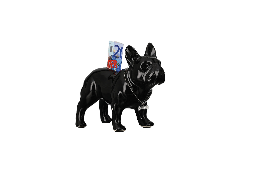French Bulldog dog money box, in black ceramic. Length 17 centimeters
