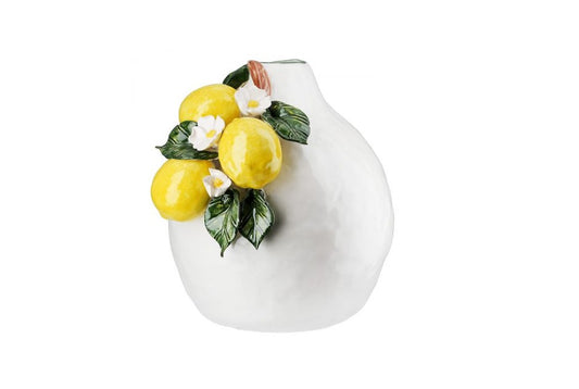 White and yellow ceramic vase, "Lemons" model, height 21 centimeters