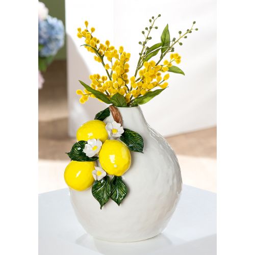 White and yellow ceramic vase, "Lemons" model, height 21 centimeters