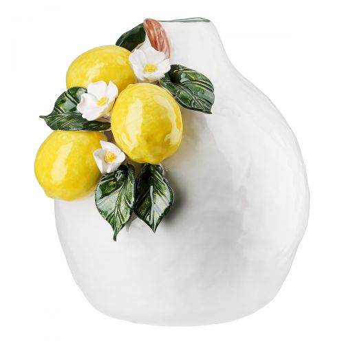 White and yellow ceramic vase, "Lemons" model, height 21 centimeters
