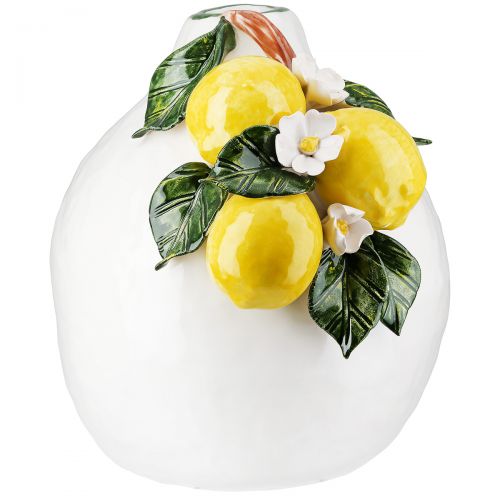 White and yellow ceramic vase, "Lemons" model, height 21 centimeters