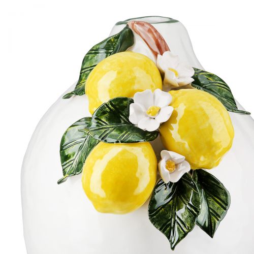 White and yellow ceramic vase, "Lemons" model, height 21 centimeters