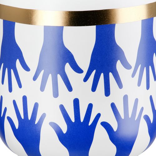 Blue, white and gold ceramic vase, "Children's hands" model, height 24 centimeters