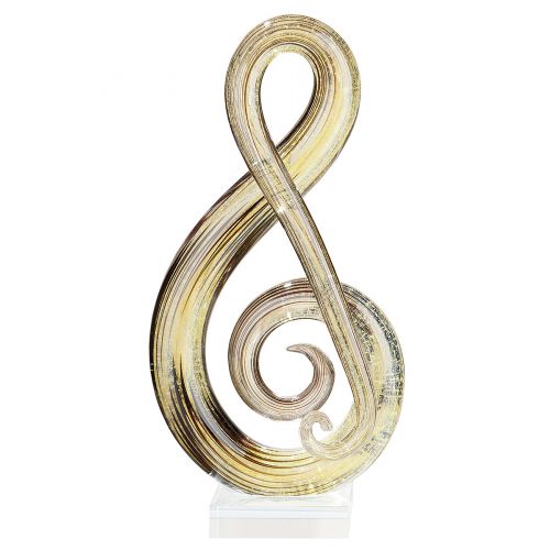 Artistic sculpture in cream or beige glass, Treble Clef music note, height 29 centimeters