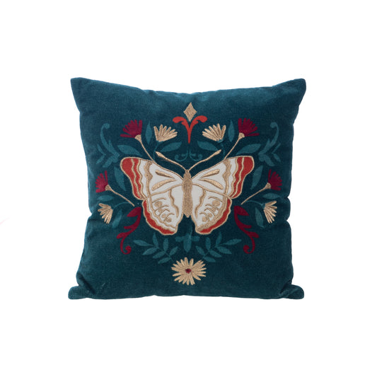 Blue cushion with butterfly, height 45 / Width 45 centimeters, 100% cotton cover