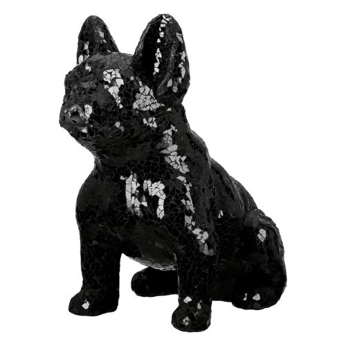 Large French Bulldog dog statue, in glass mosaic and black crystal. Height 38 centimeters