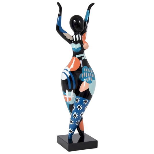 Statue of Nana woman or dancer in multicolored resin. Height 80 centimeters