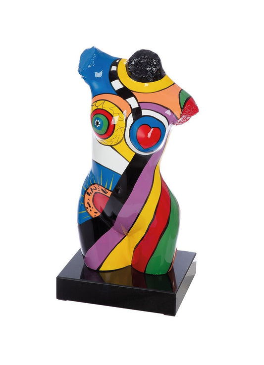 Large sculpture of a woman's bust in multi-colored resin. Height 53 centimeters