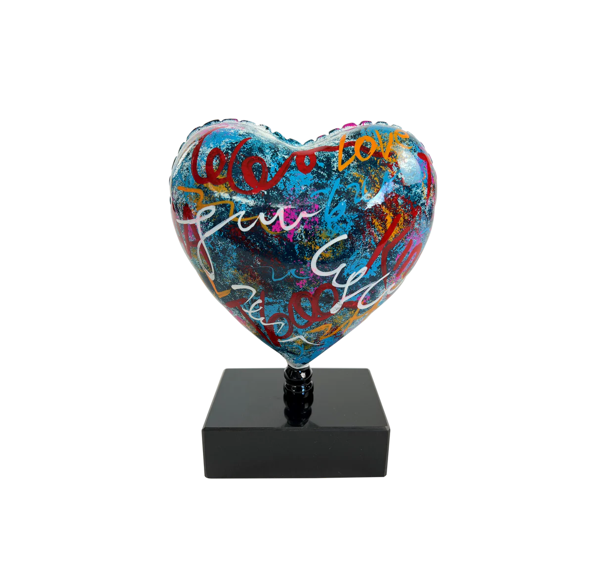 "Love" Heart sculpture or statue in multi-colored resin. Height 25 and width 18 centimeters