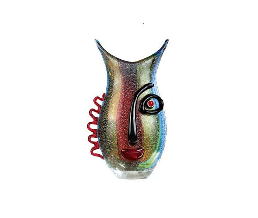 Face vase in colored glass, height 48 centimeters