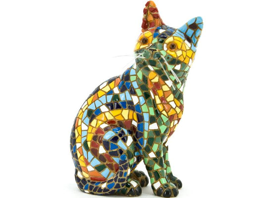 Statue  chat en mosaïque Barcino. Hauteur 15 centimètres