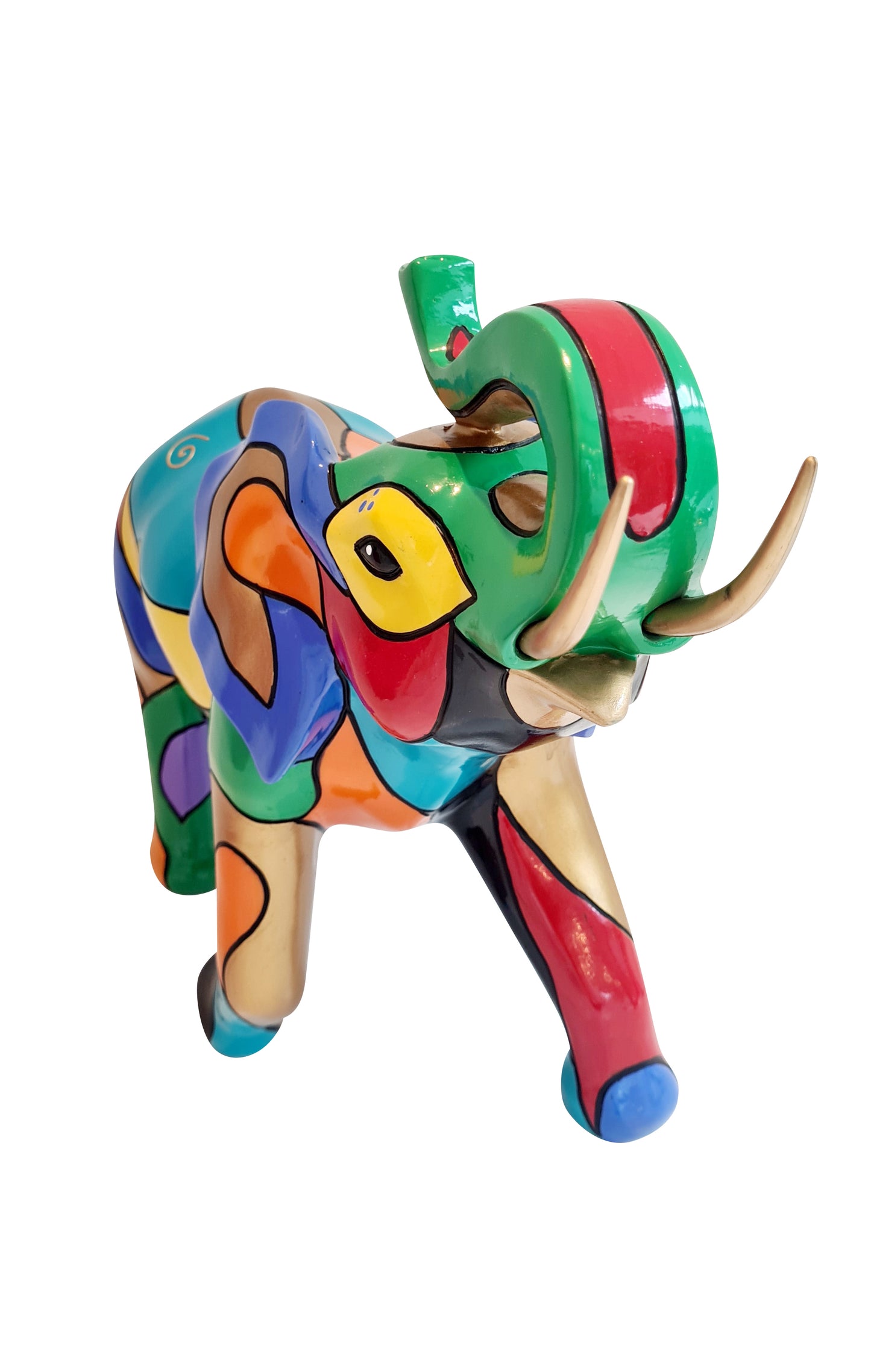 Grande statue éléphant, en résine multicolore. Longueur 43 centimètres. Pièce unique !
