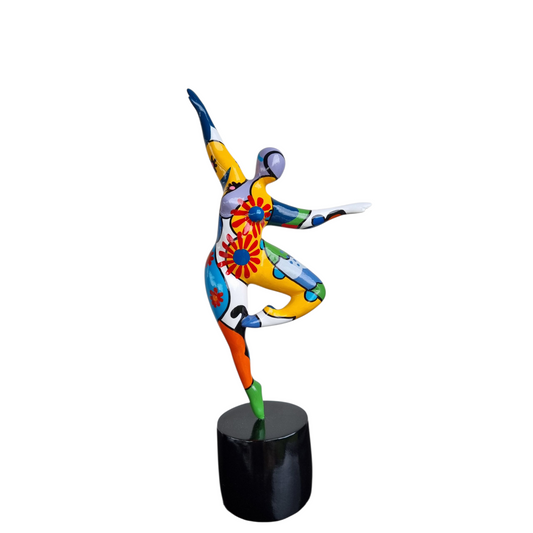 Sculpture of a round & curvy woman, resin colorful. Height 29 centimeters