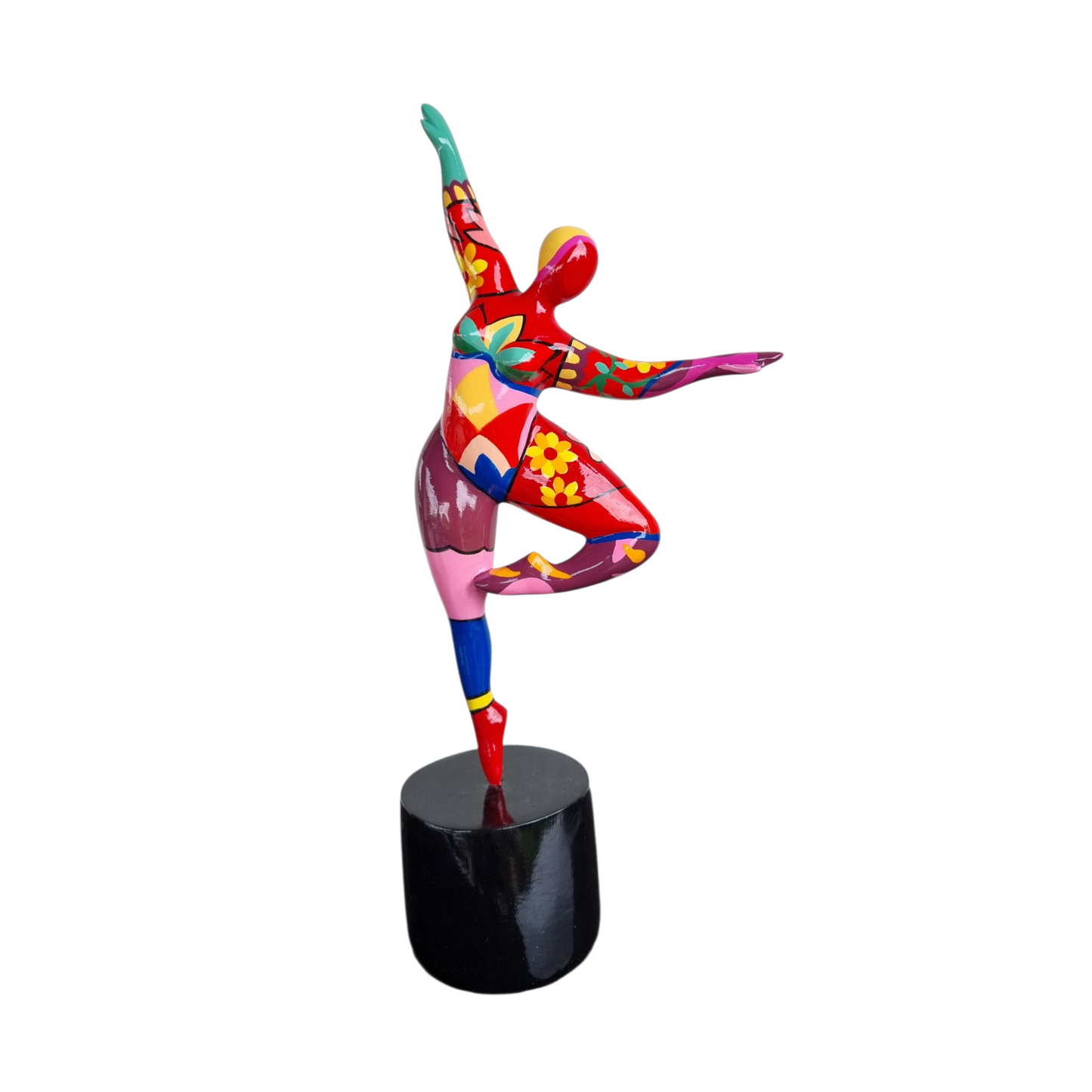 Sculpture of a round & curvy woman, resin colorful. Height 29 centimeters