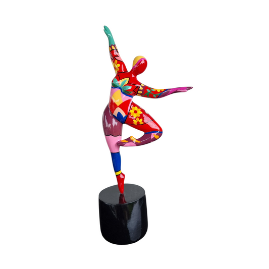 Sculpture of a round & curvy woman, resin colorful. Height 29 centimeters