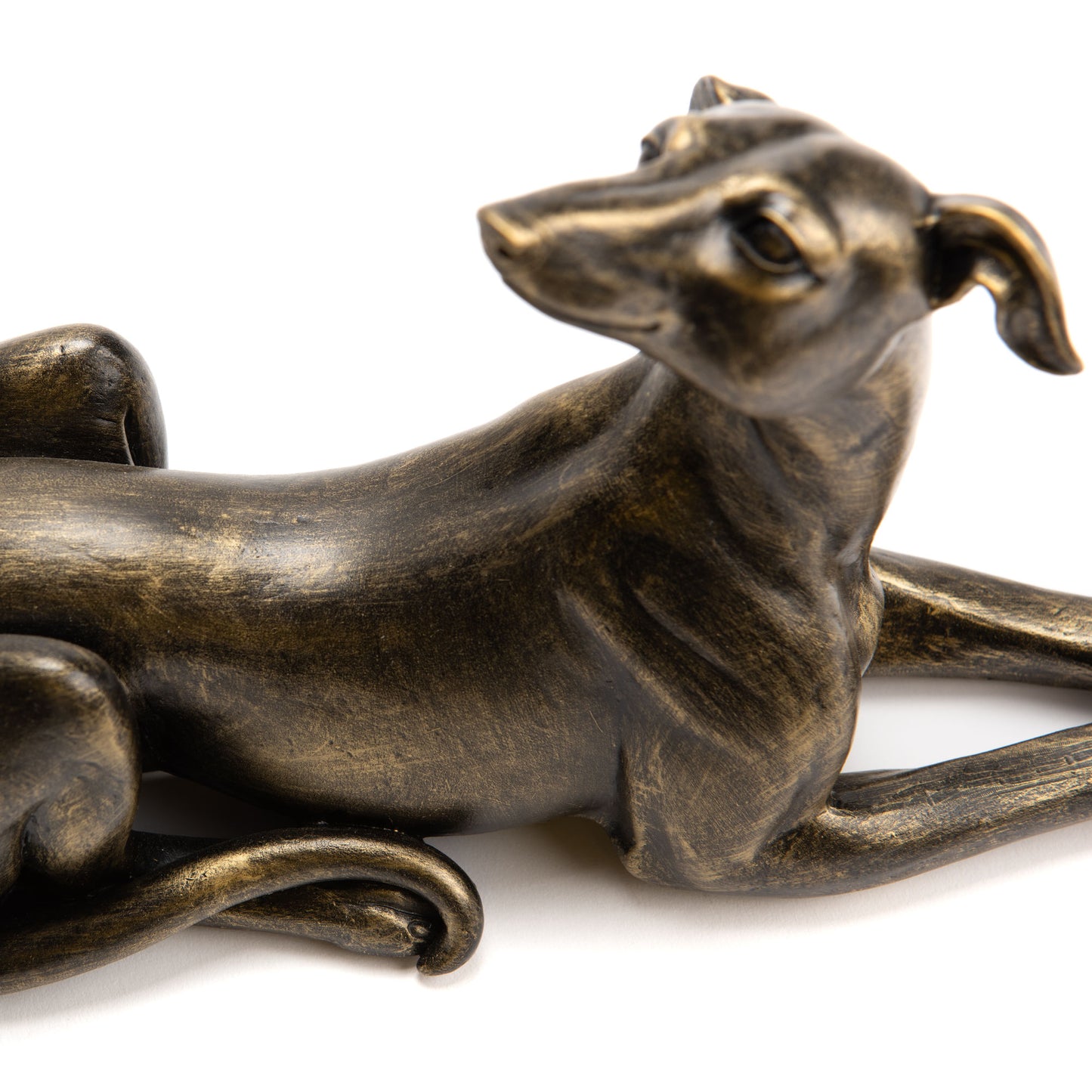 Greyhound statue, bronze resin. Length 13 inches (33 centimeters)