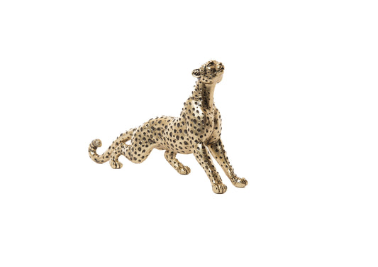 Panther / leopard beast statue, in golden resin. Length 13 inches (33 centimeters)