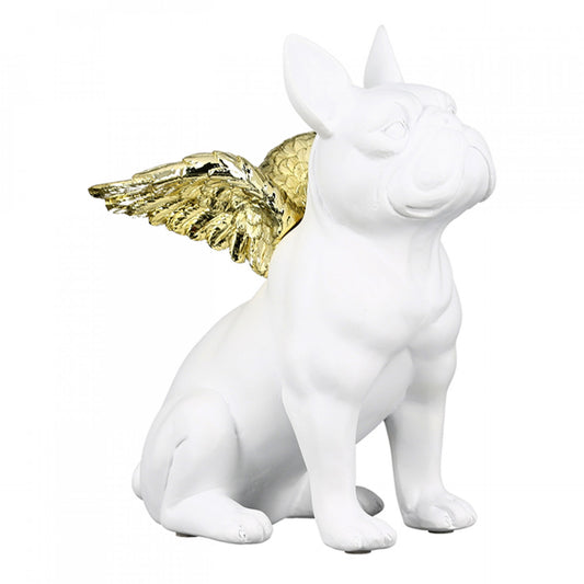 Statue Bouledogue Français en résine blanche. Hauteur 25 centimètres