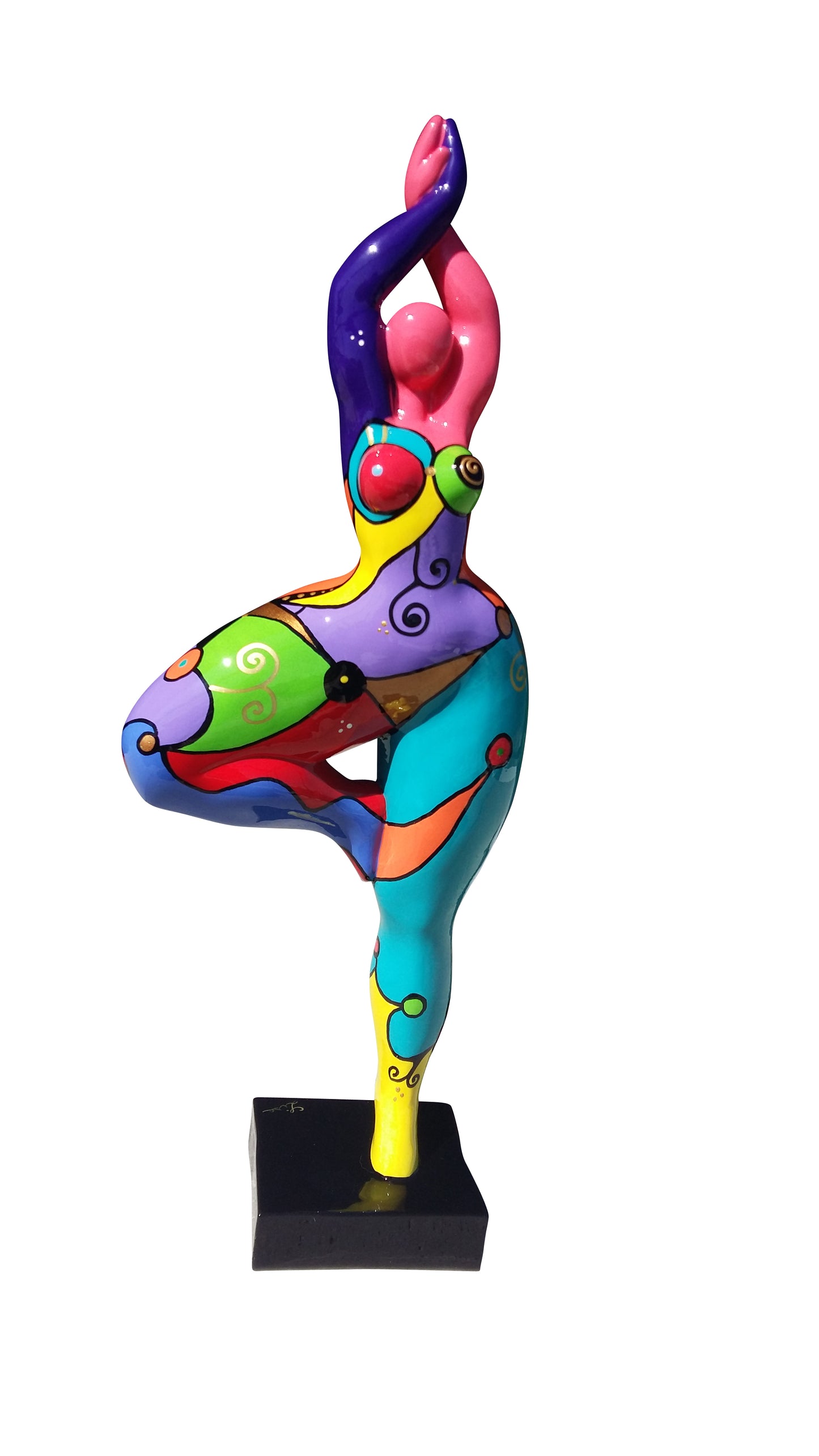 Sculpture Nana ronde, femme en résine multicolore, hauteur 52 centimètres. Modèle "Circus"