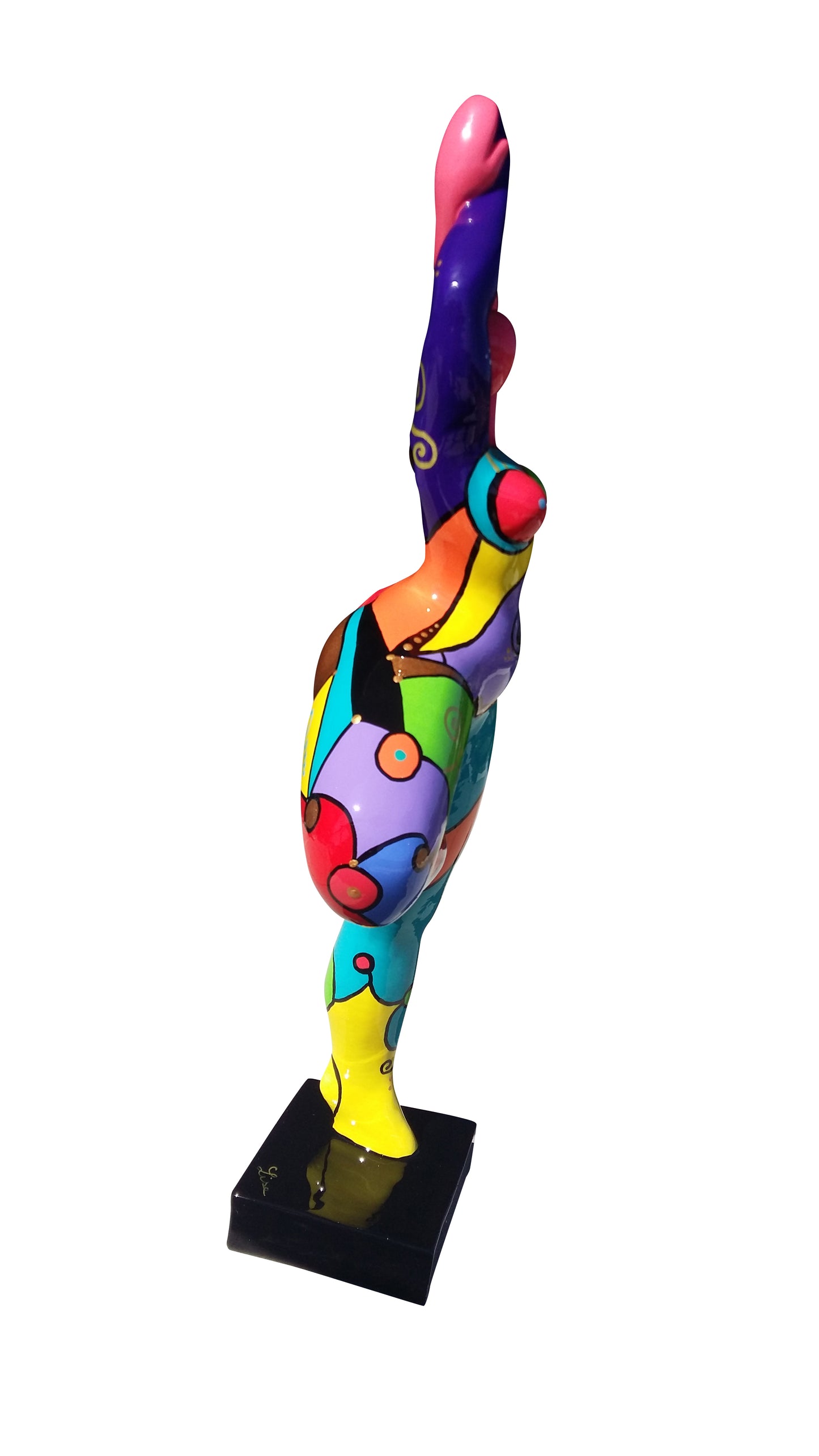 Sculpture Nana ronde, femme en résine multicolore, hauteur 52 centimètres. Modèle "Circus"