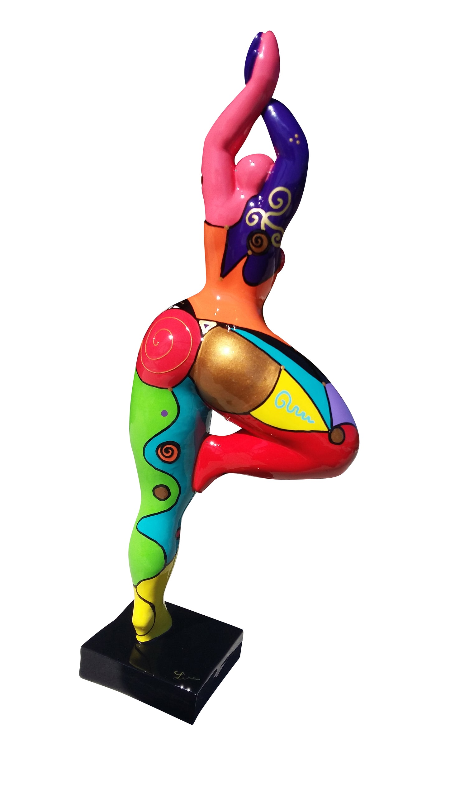 Sculpture Nana ronde, femme en résine multicolore, hauteur 52 centimètres. Modèle "Circus"