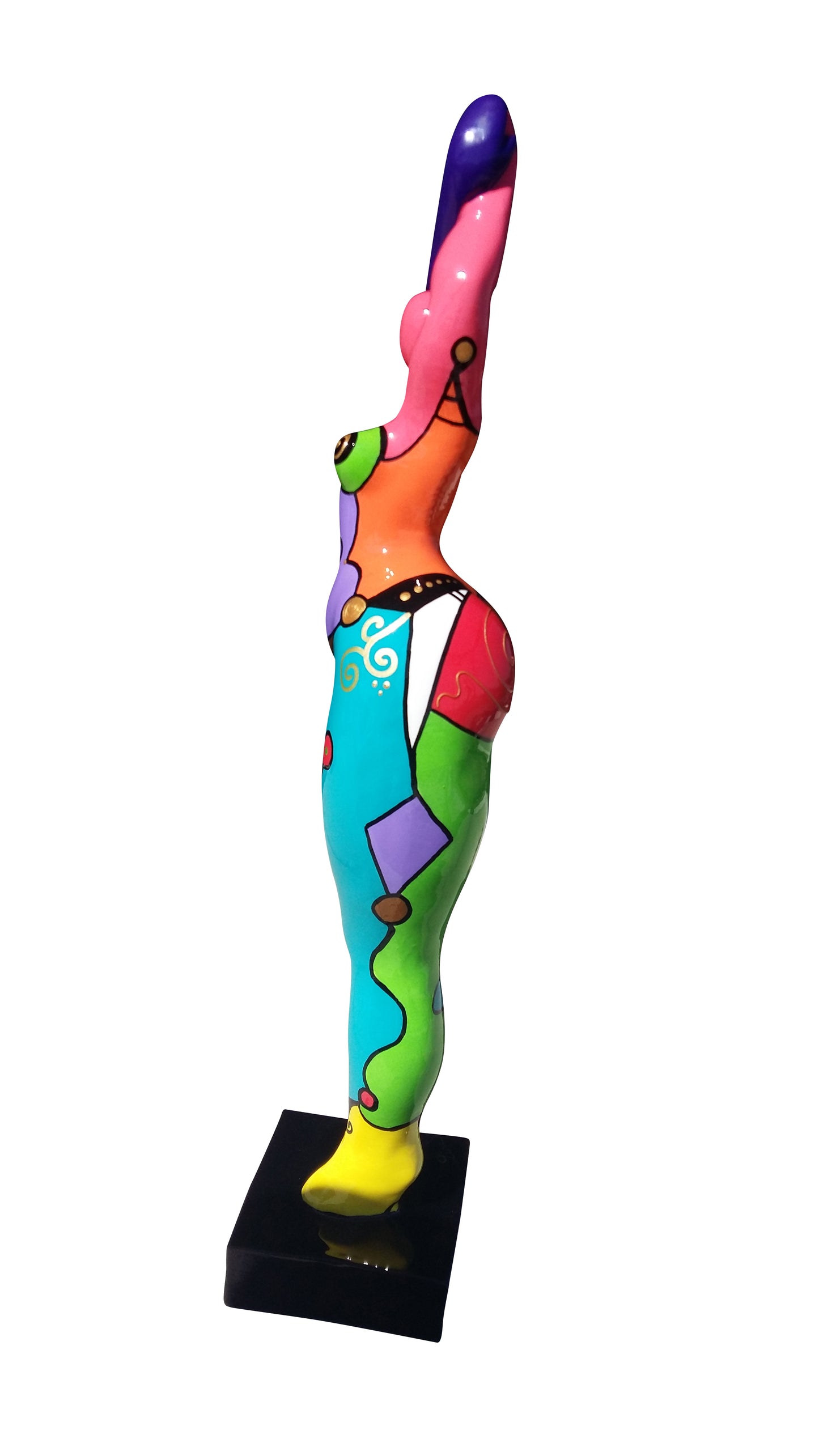 Sculpture Nana ronde, femme en résine multicolore, hauteur 52 centimètres. Modèle "Circus"