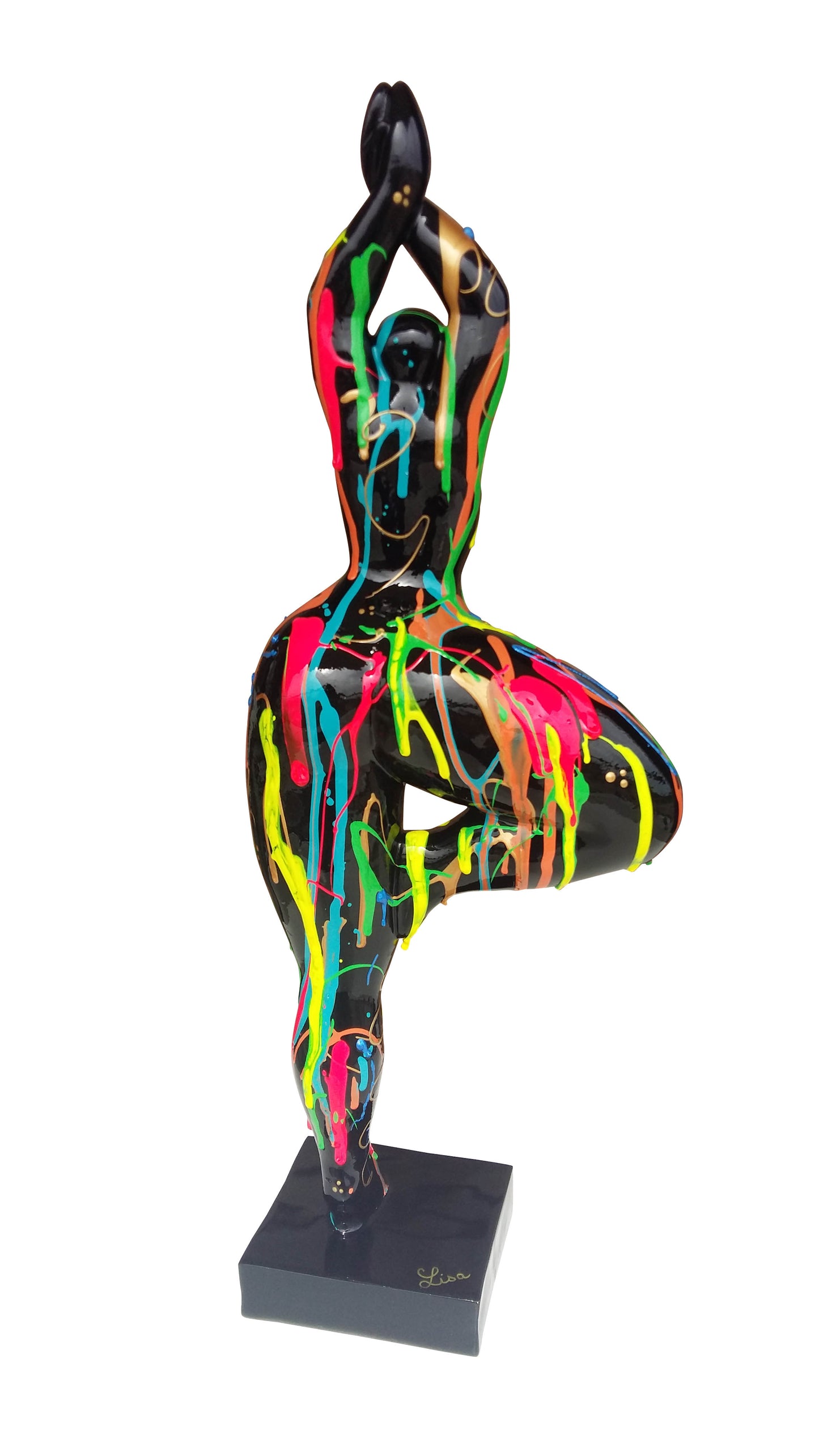 Statue de Nana ronde, femme noire avec coulures de peinture, modèle "Drip" hauteur 52 cm