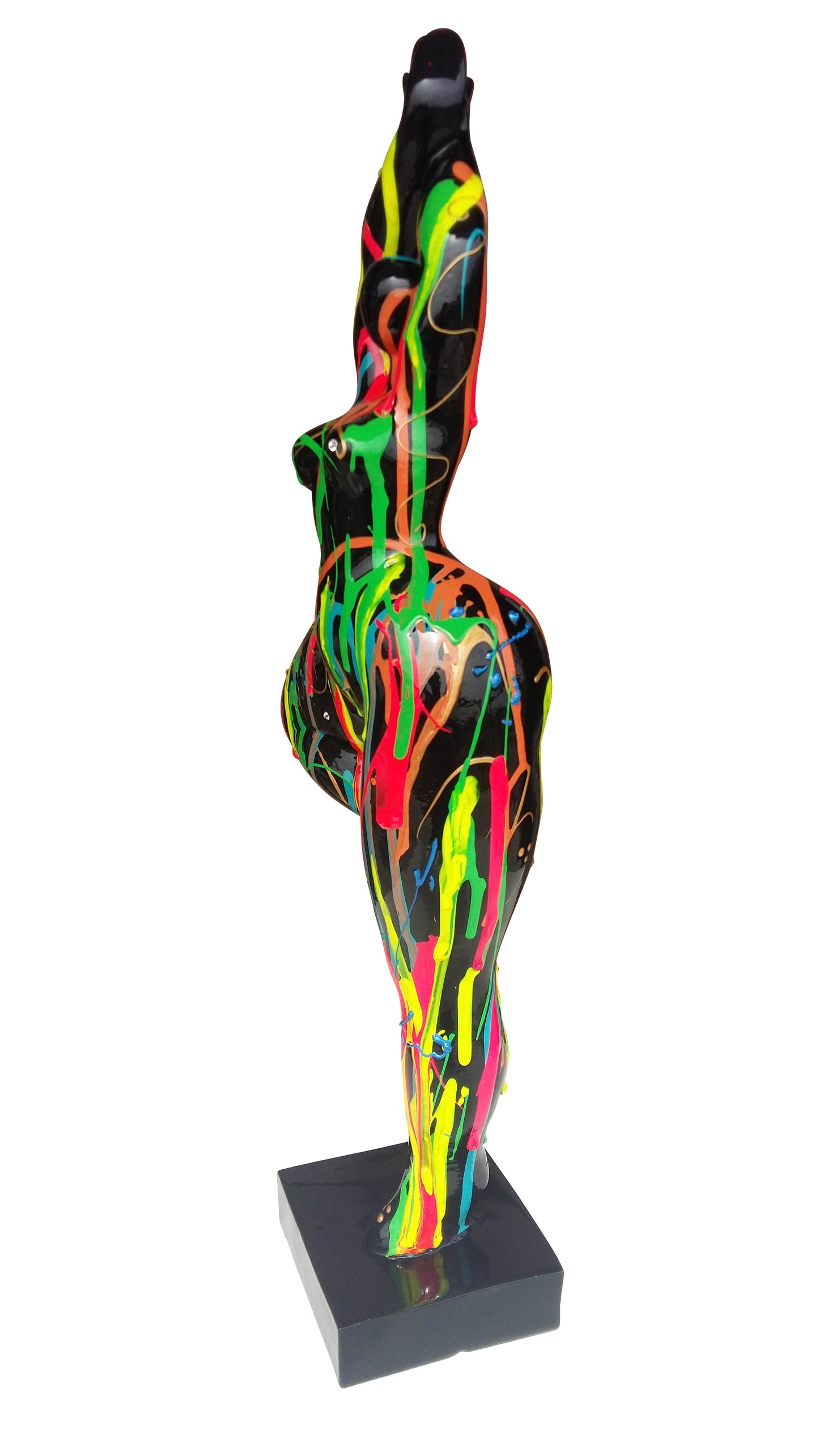 Statue de Nana ronde, femme noire avec coulures de peinture, modèle "Drip" hauteur 52 cm